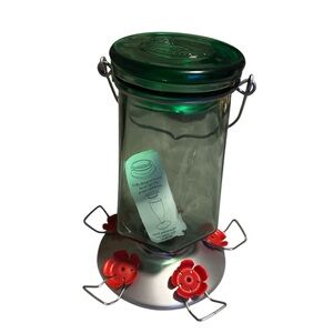 Perky Pet Green Mason‎ Jar Glass Hummingbird Feeder